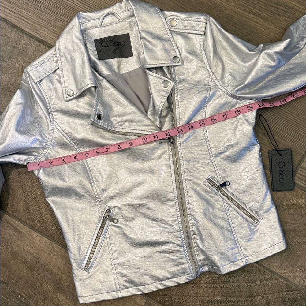 Ci Sono Silver Metallic Moto Jacket ✨ NWT Vegan Leather Biker (M) - Picture 11 of 13